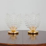Pair of Italian brass and Murano glass leaf shaped table lamps