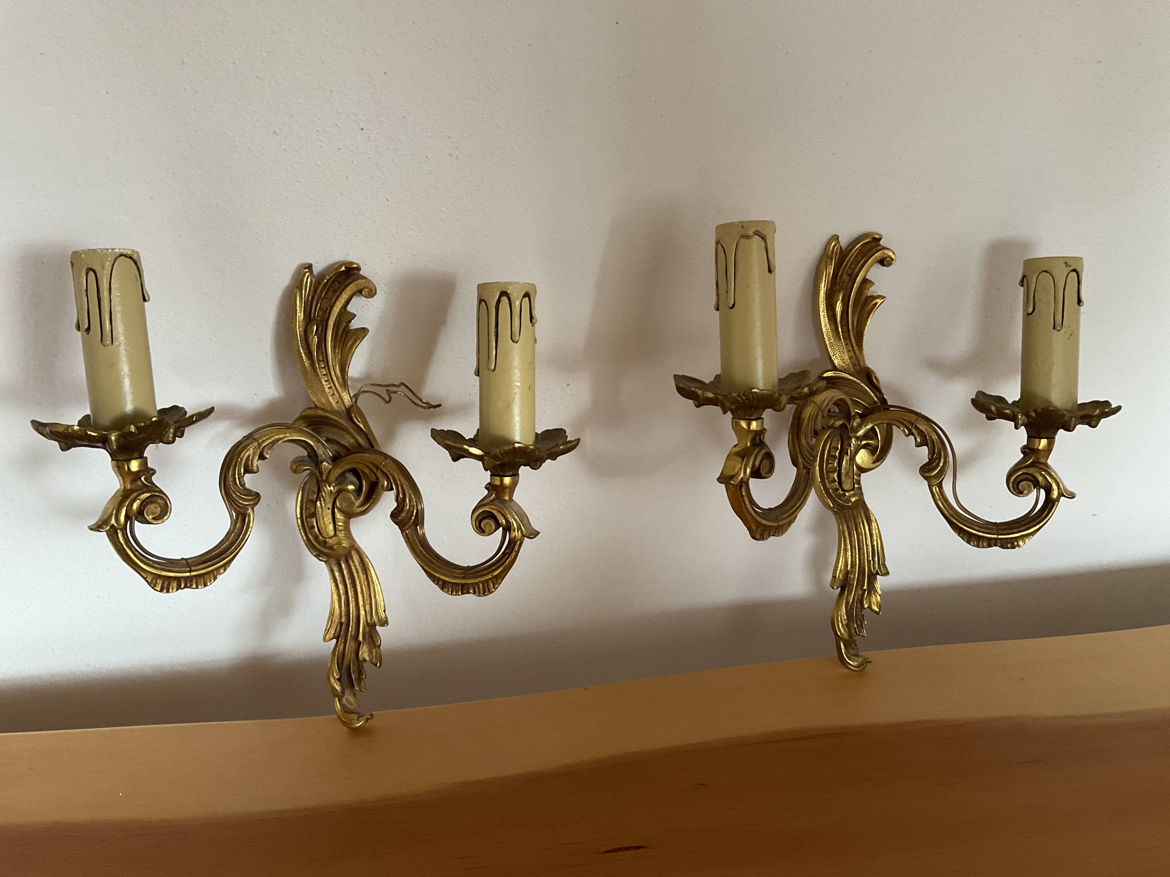 Pair of gilded bronze wall lights