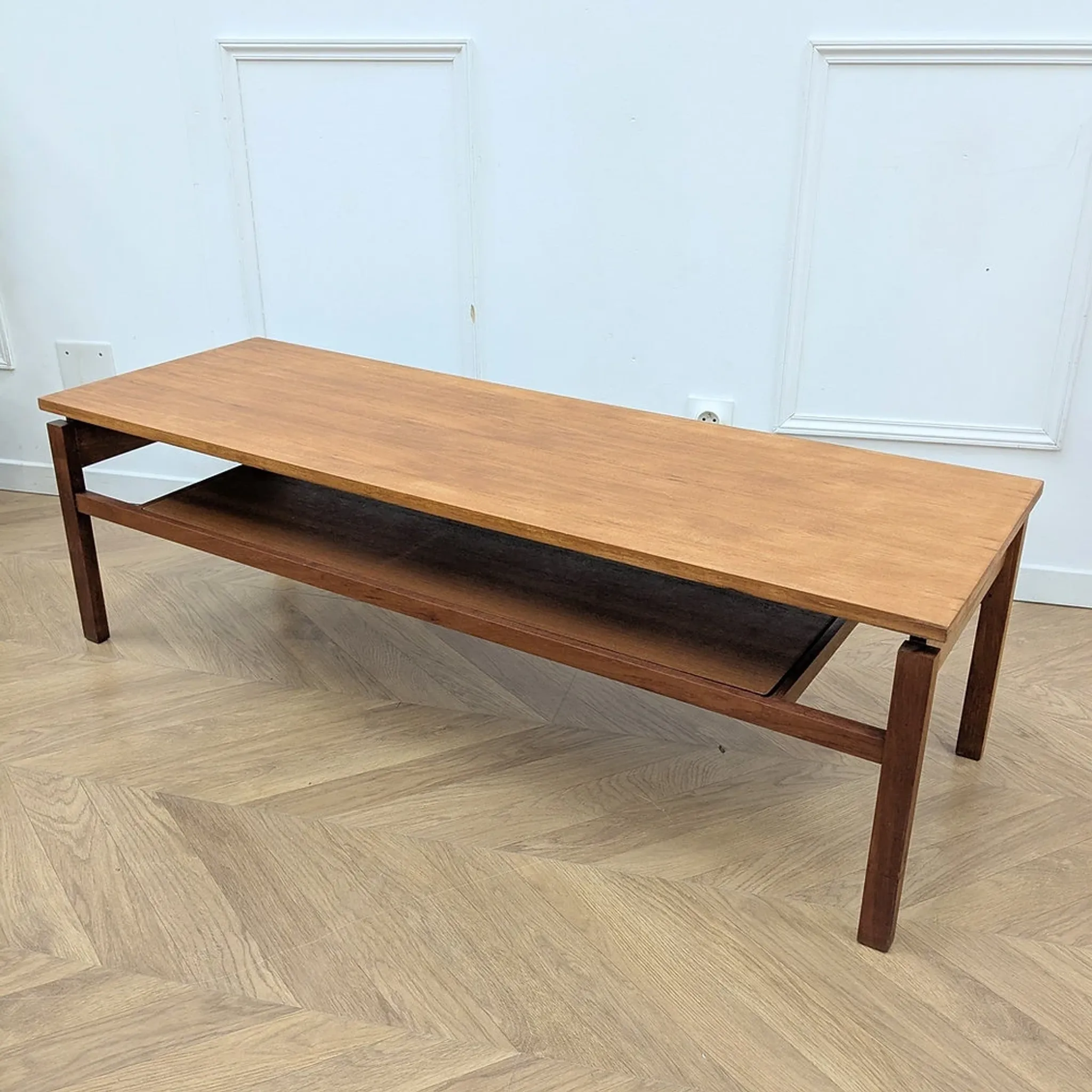 Scandinavian teak coffee table with double top