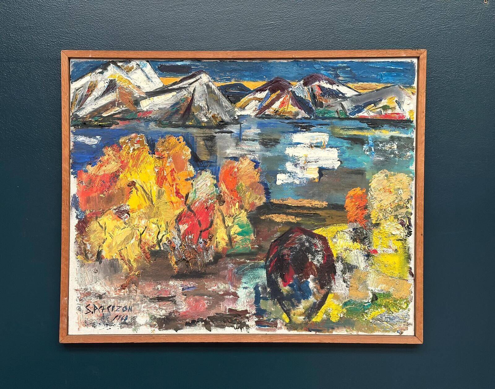 Original Large Mid Century Swedish Oil On Canvas – “Abstract Landscape” By S. Pctcizon –1963 – Vintage & Framed – 85 × 69 Cm (33.5" × 27.2")