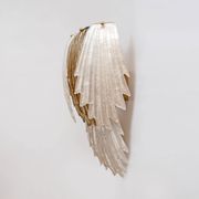 Italian Art Deco Style Murano Glass and Brass Leaf Wall Sconces, Pair