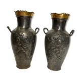 Pair of pewter vases with shagreen thistle decor, circa 1900, Art Nouveau