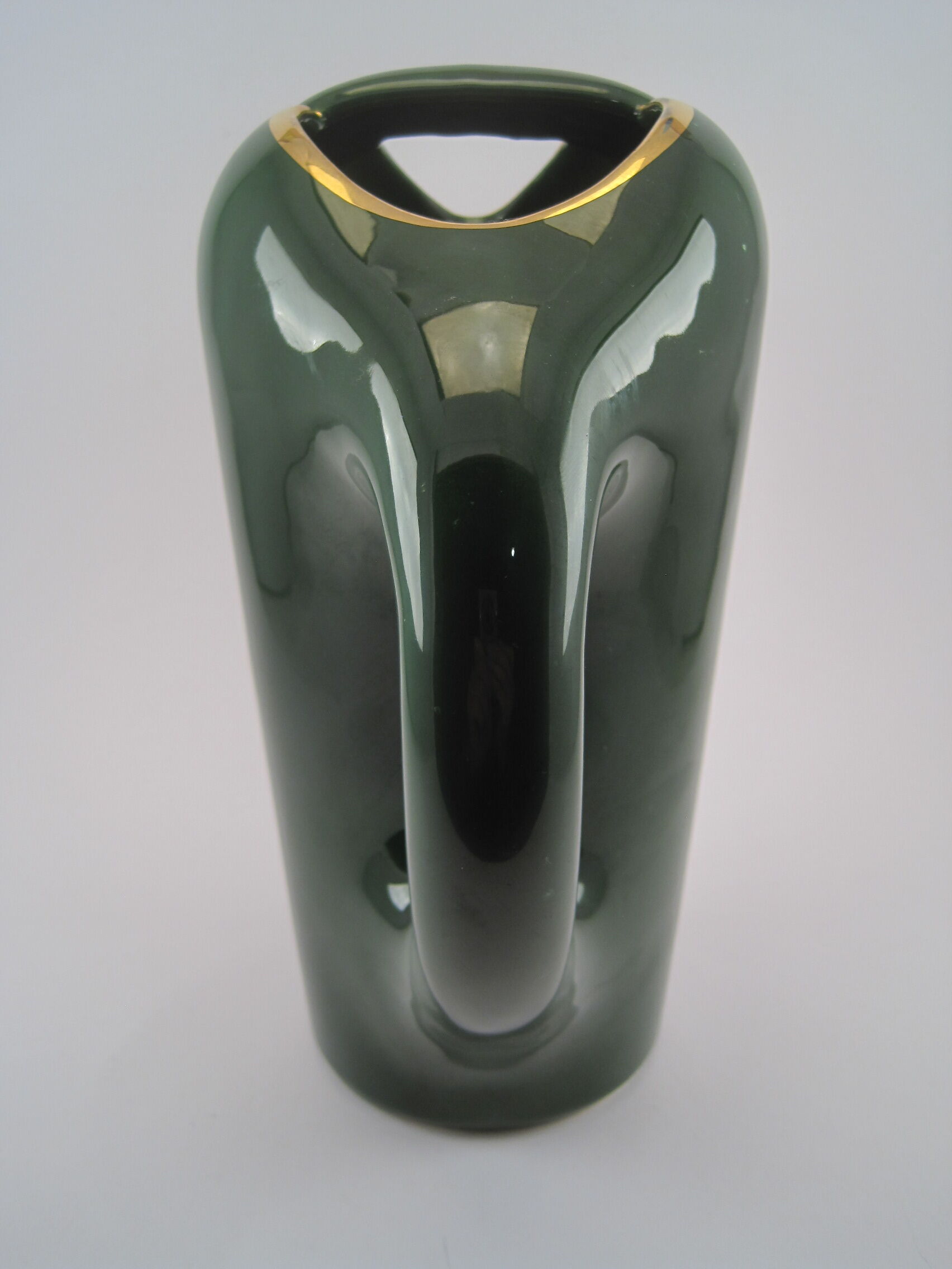 Modernist pitcher in green and gold glazed ceramic, brand MAGDALITHE MADE IN FRANCE around 1950 1