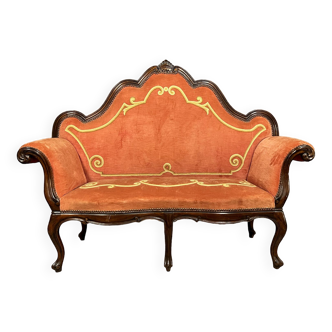 Italian Venetian sofa Louis XV Baroque style with high backrest in walnut