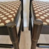 Set of 2 Vintage Wooden Dining Chairs: Brown & White Polka Dot Fabric 80s