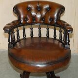 Victorian Captain Chesterfield Armchair in Restored Leather