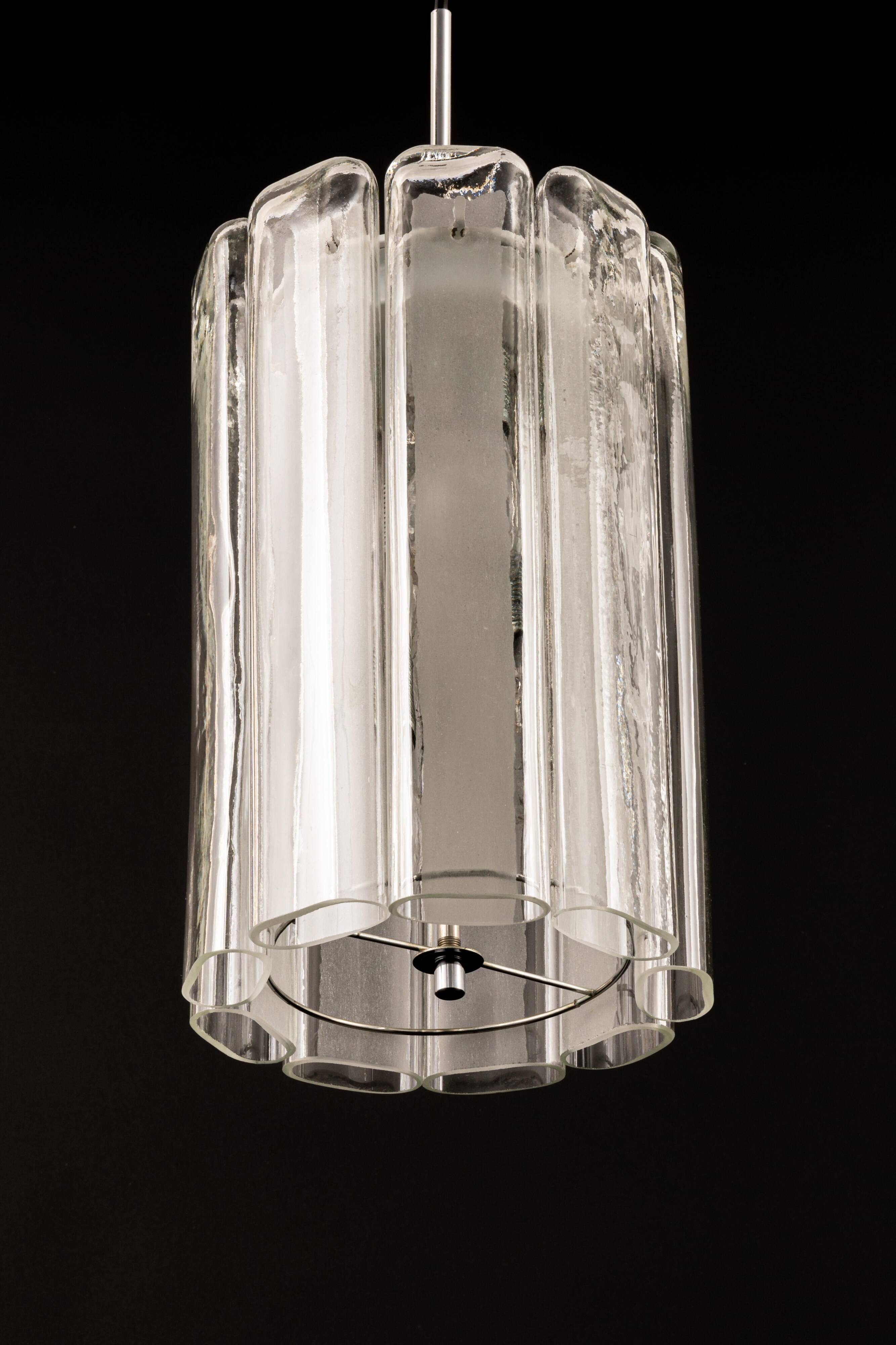 Cylindrical suspension light with crystal glass by Doria, Germany, 1970s.