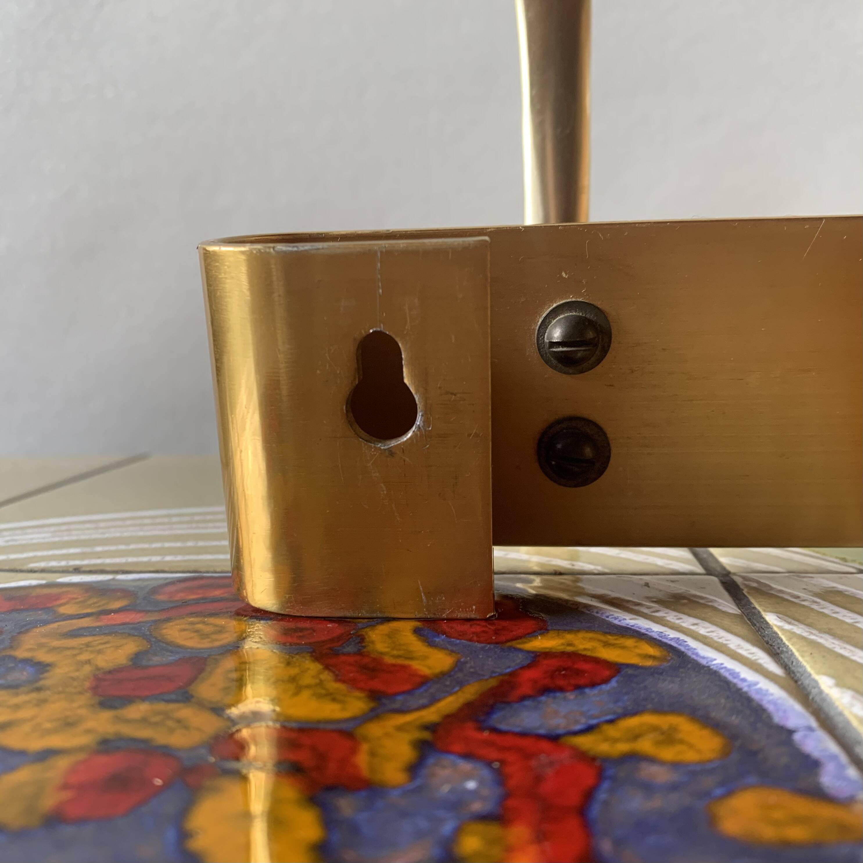 Vintage wall-mounted coat rack in golden aluminum - triple coat hook