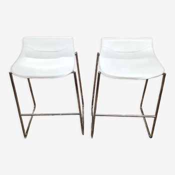 Pair of stool sede ds 717 by Claudio Bellini in white leather and stainless steel in very good condition