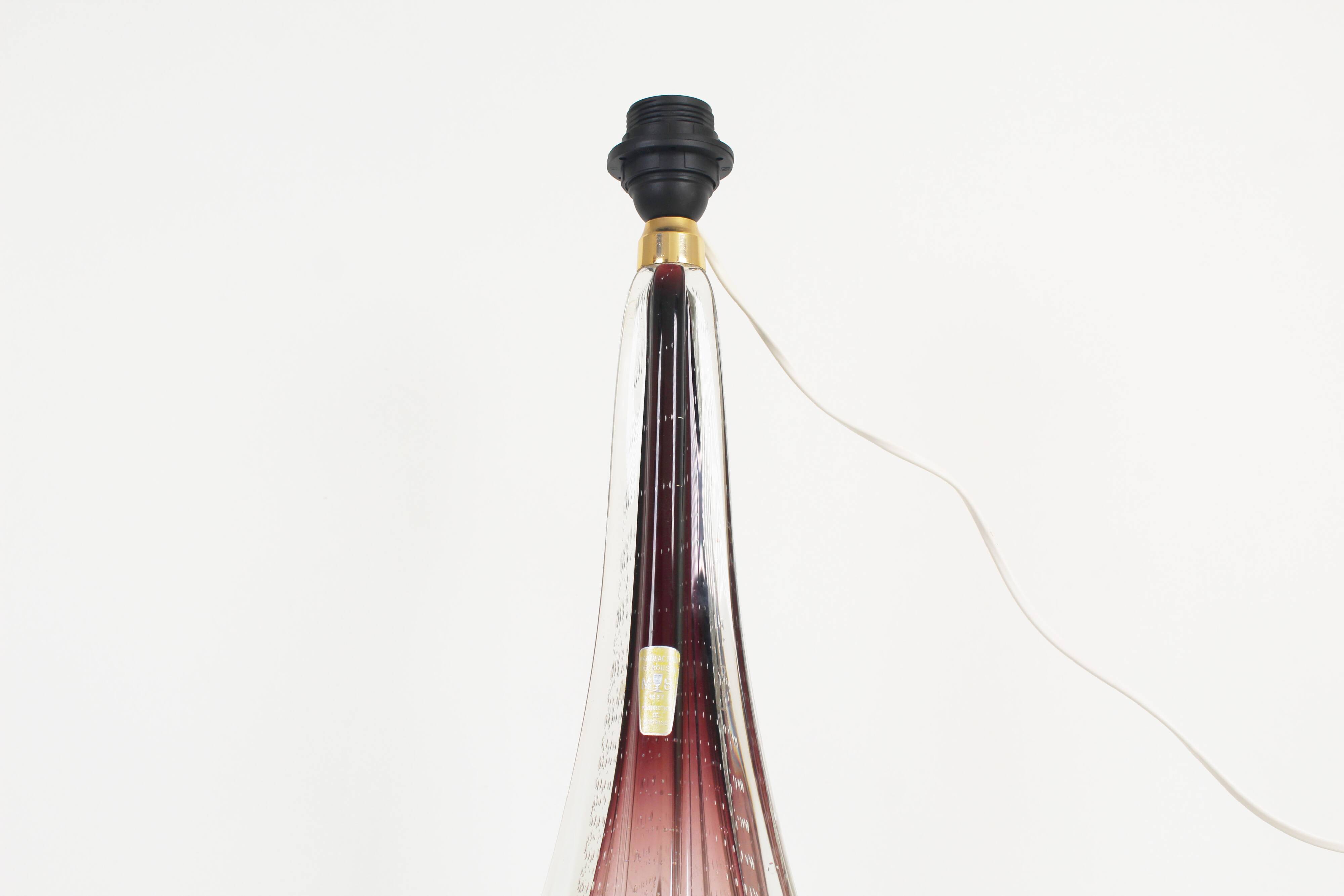 Vintage French crystal glass table lamp in the style of Val Saint Lambert