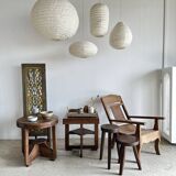 Small Japanese-style natural rattan and linen pendant light in the shape of a drop H40 D35