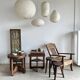 Small Japanese-style natural rattan and linen pendant light in the shape of a drop H40 D35