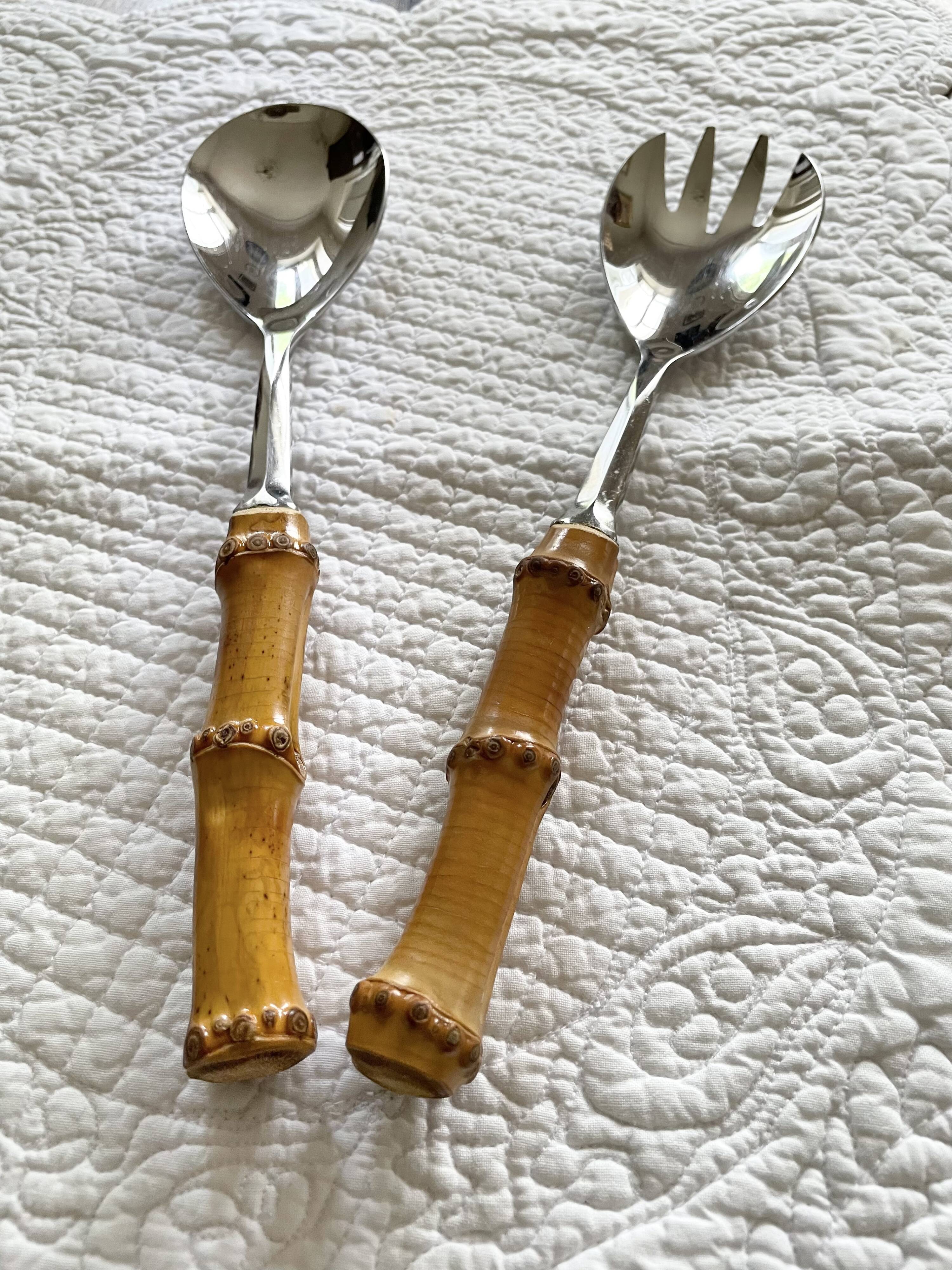 Serving cutlery with bamboo and stainless steel handles