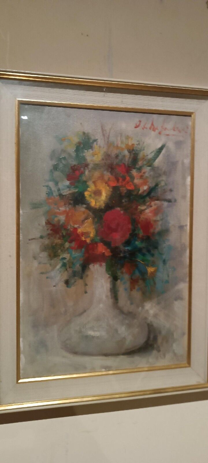 Still life painting with a vase of flowers by Osman DE Scolari (Palermo, 1908 - Florence, 1998)