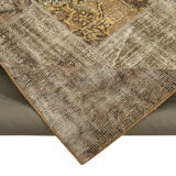 Hand-knotted turkish vintage 198 cm x 300 cm brown patchwork carpet
