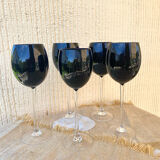 Footed glasses in blown purple bubble glass, Murano style.