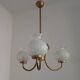 French Mid Century 3 Light Gold Metal Chandelier Textured Glass Shades