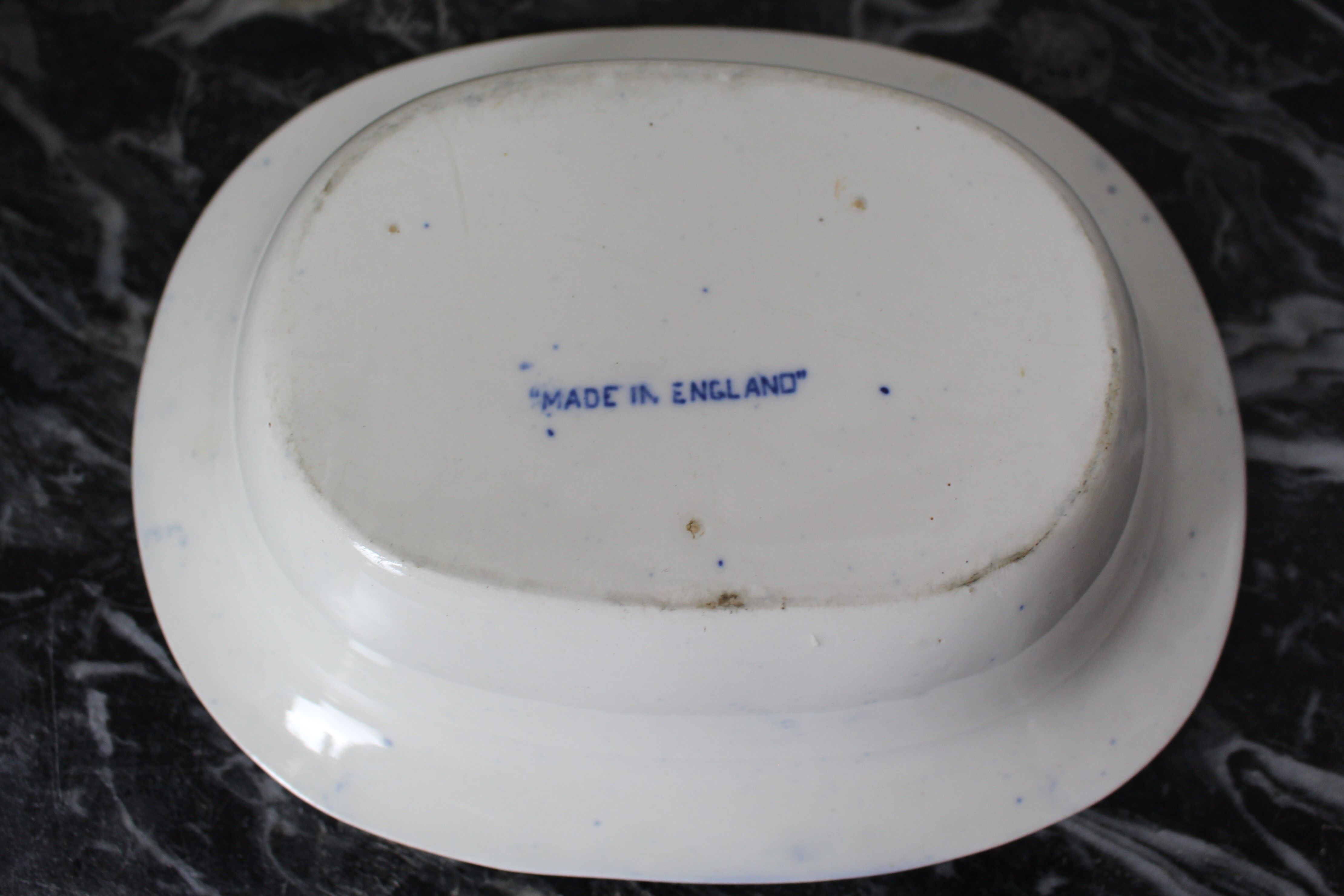 White/blue oval english porcelain dish