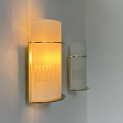 Pair of vintage brass and sandblasted glass wall lights, France 1970