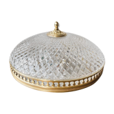 Large vintage ceiling lamp in chiseled glass and brass 34 cm