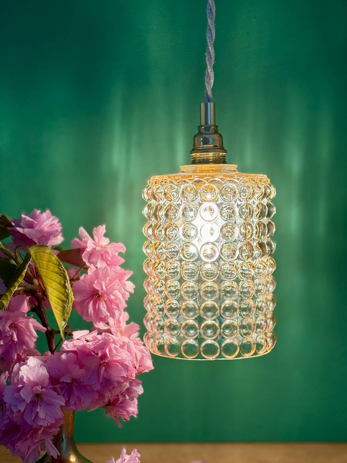 Vintage amber glass bubble suspension globe