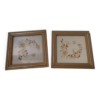 Pair of small miniatures in dried flowers