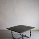 Table basse en métal forgé et pierre noire | Style brutaliste | France | Années 1970