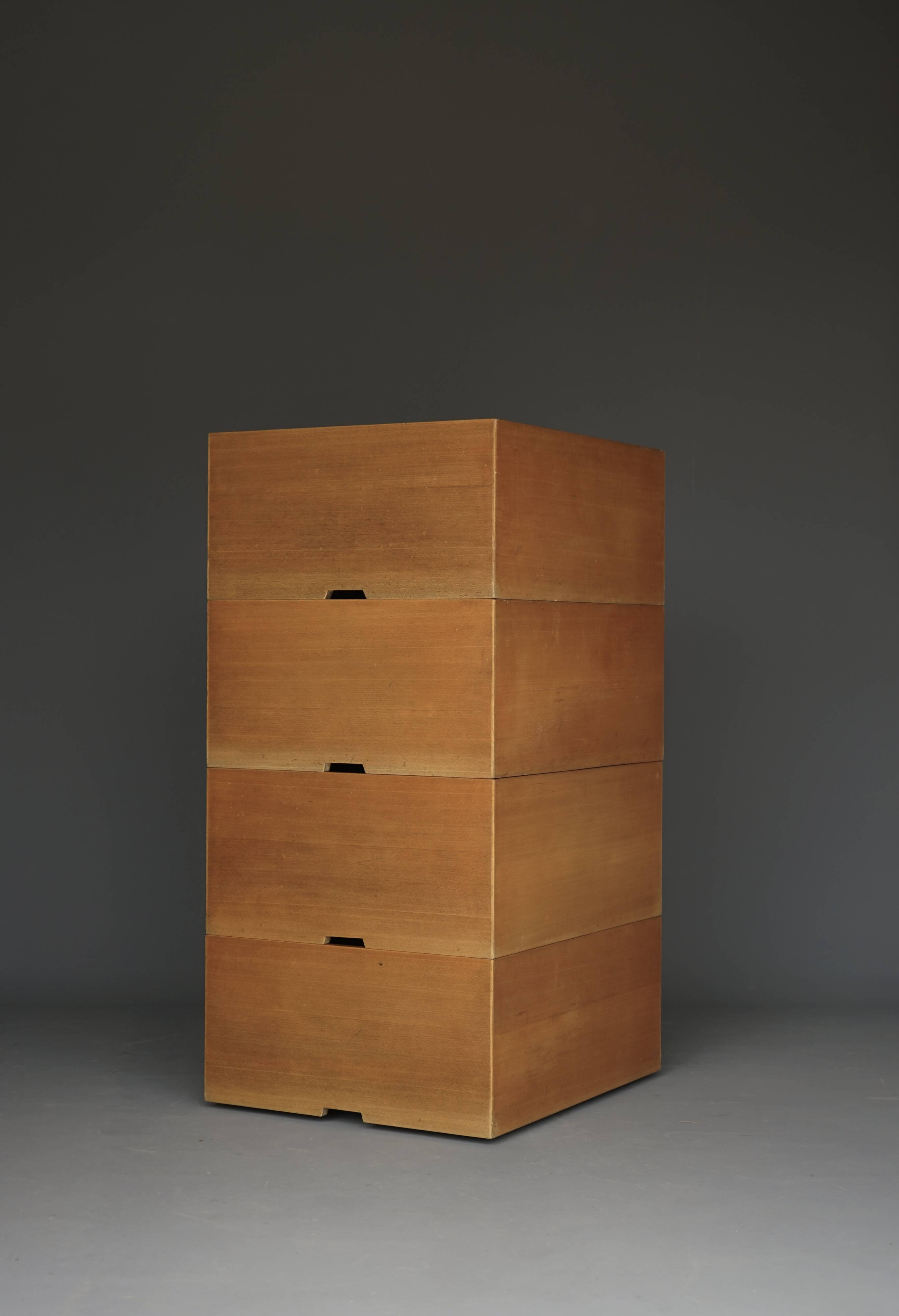 Storage Boxes in beech wood by Wim den Boon, 1967. Set of 4