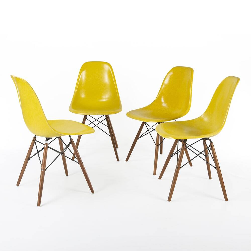 Yellow Set (4) Herman Miller Original Eames DSW Side Shell Chairs