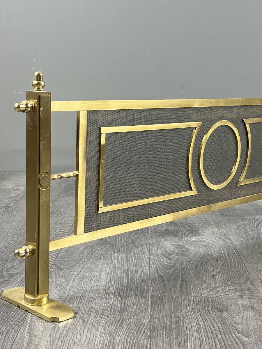 Brass fireplace set, Louis XVI style, fire screen, companion set and holder.