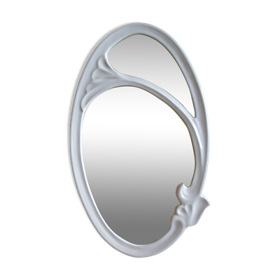Miroir ovale style art nouveau Jugendstil en fonte de fer émaillée 49 x 29