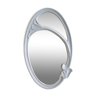 Miroir ovale style art nouveau Jugendstil en fonte de fer émaillée 49 x 29
