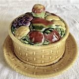 assiette montée plat à gâteaux fruits barbotine Sarreguemines