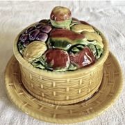 assiette montée plat à gâteaux fruits barbotine Sarreguemines