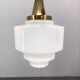 Art Deco Brass Pendant with Geometric Opaline Glass, Czechoslovakia 1930s