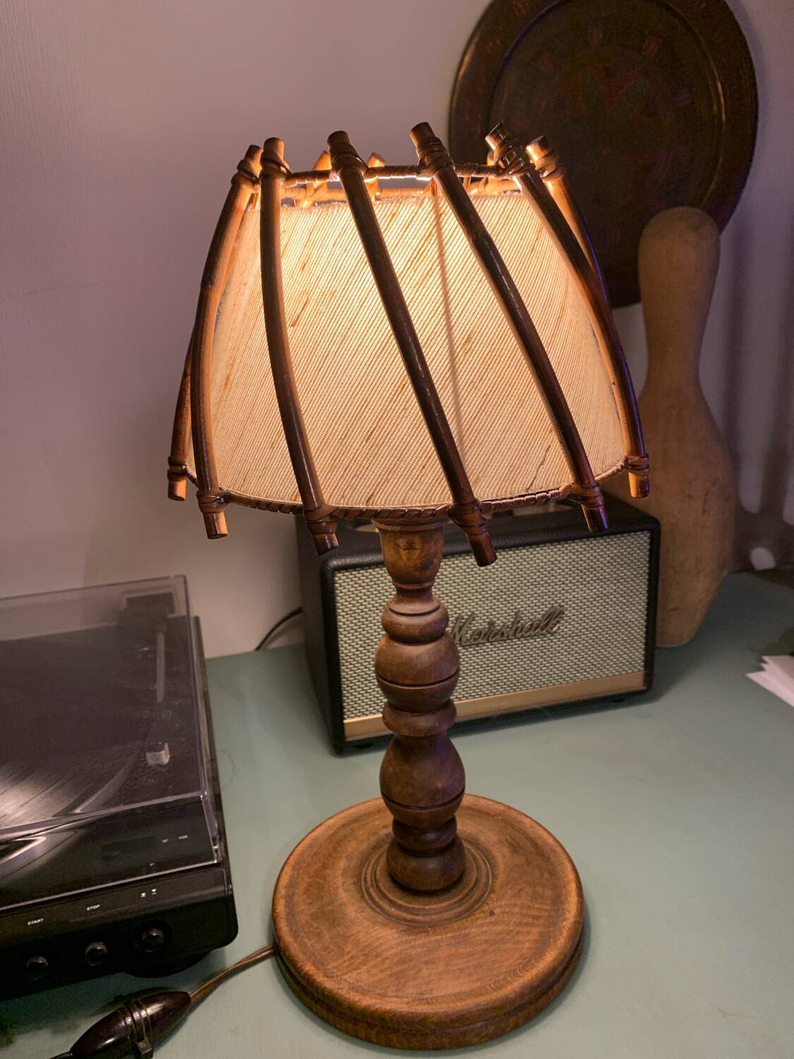 Antique wooden bedside lamp