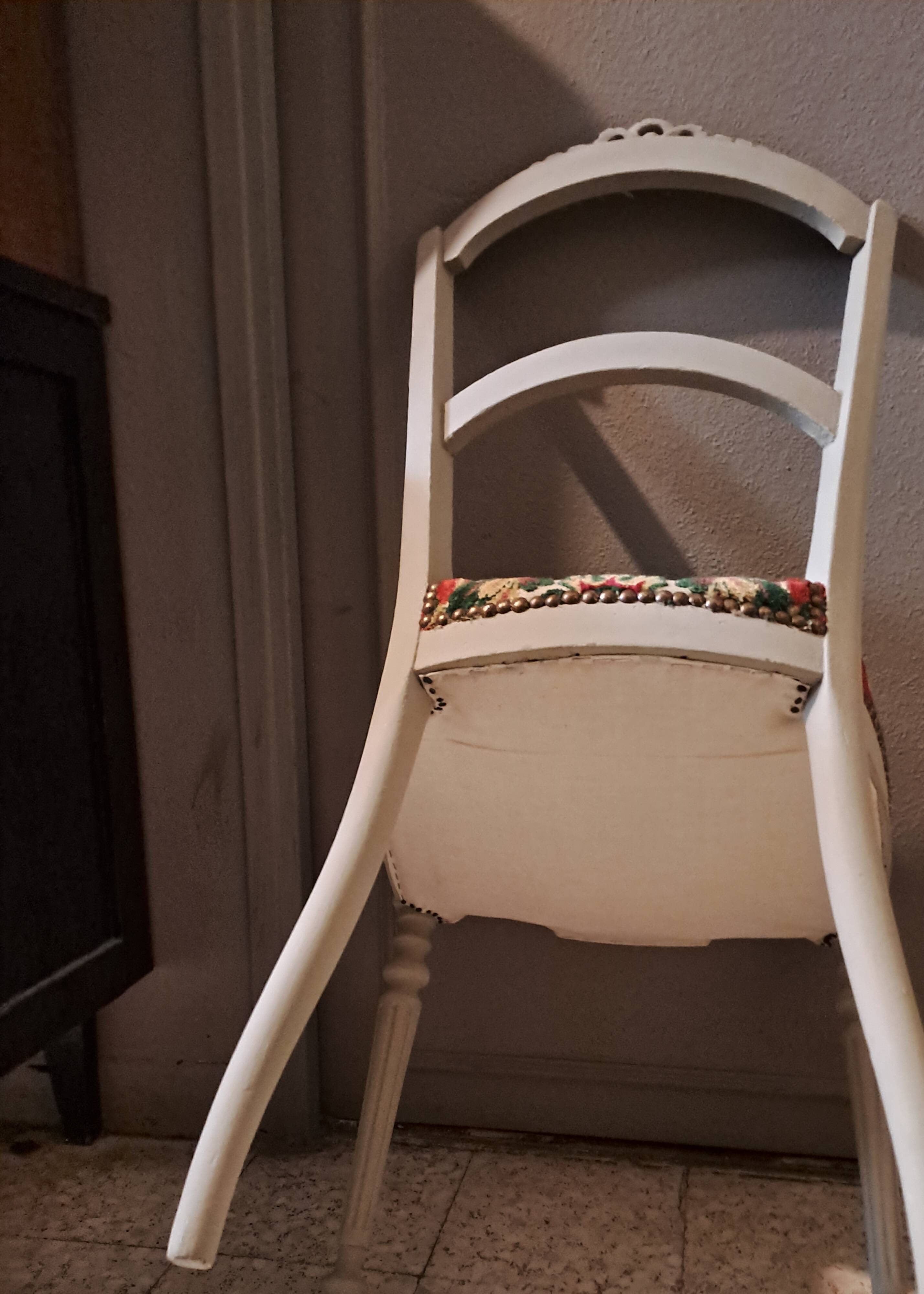 Empire style chair redone in velvet fabric, old floral pattern, 1900