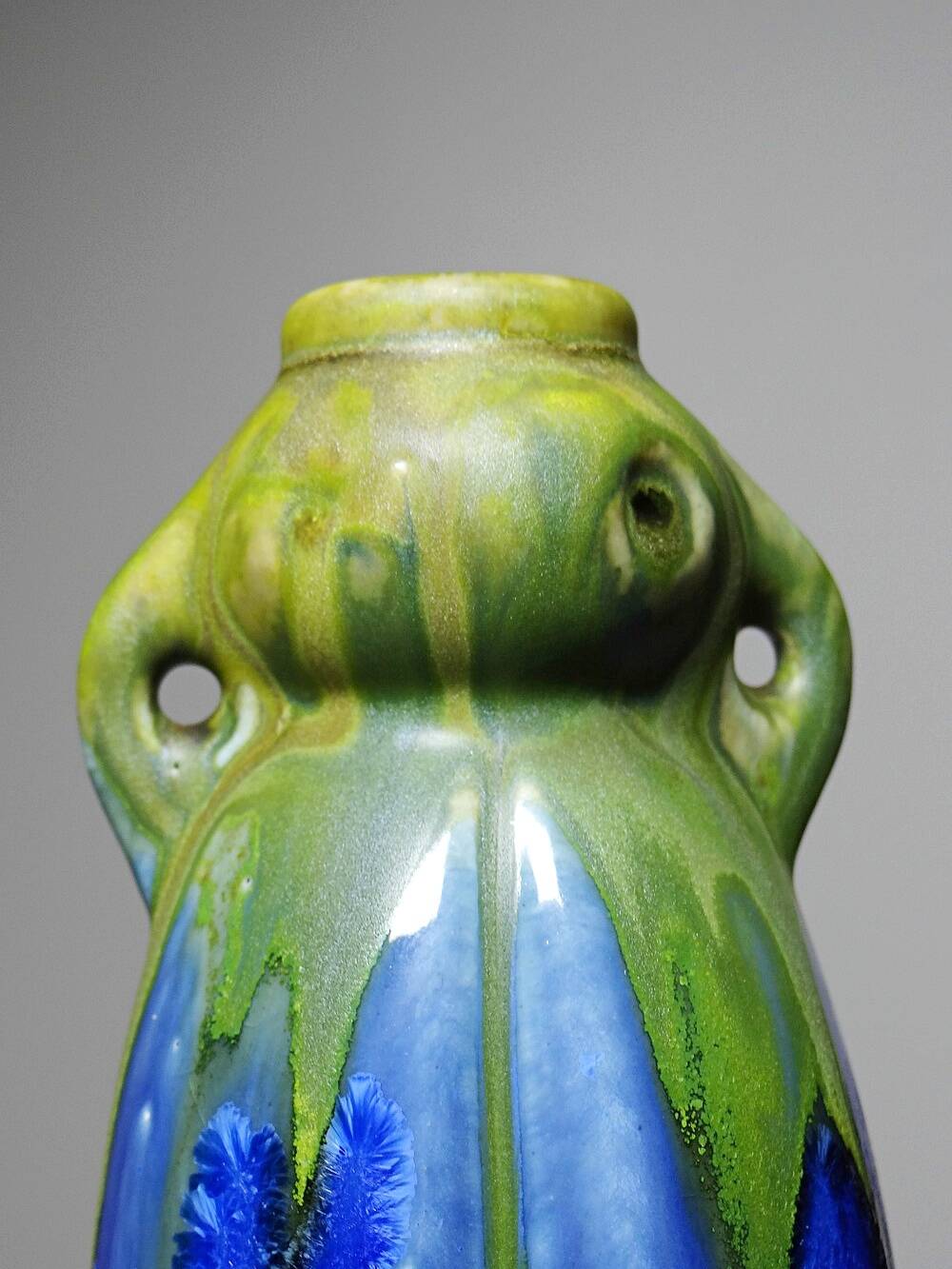 Petit vase grès émaillé ancien 1900-1910 attribué à Méténier émaux cristallins