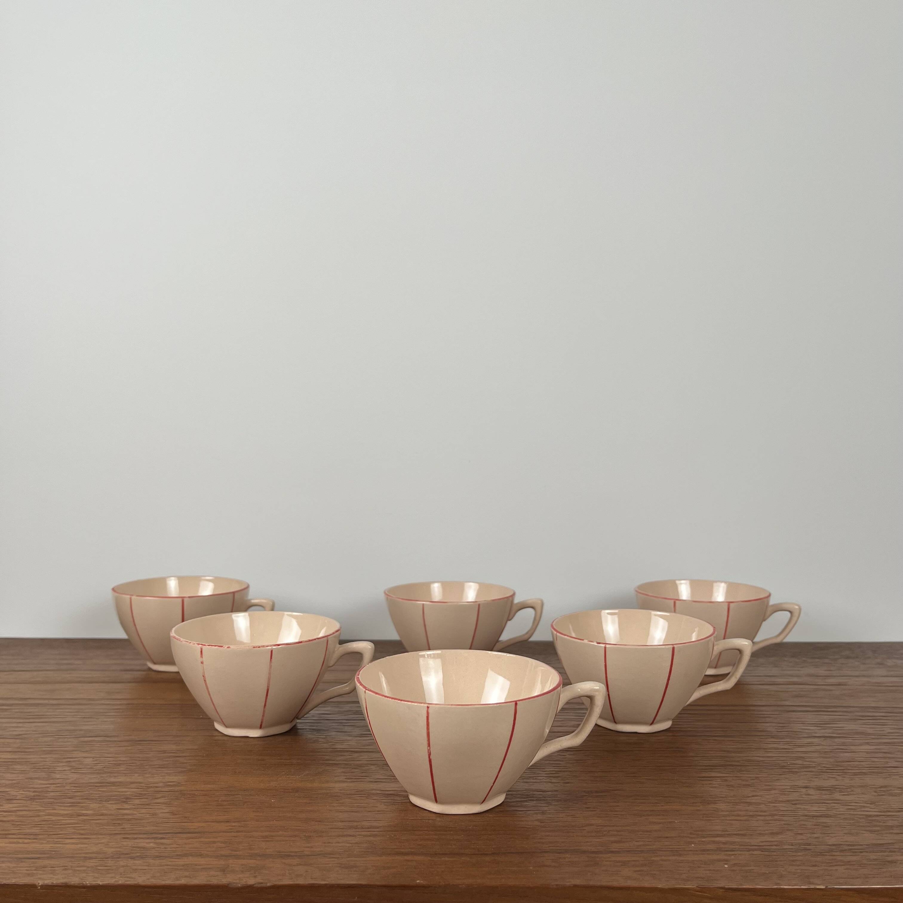 Digoin-Sarrguemines Art Deco pink and red coffee/tea set