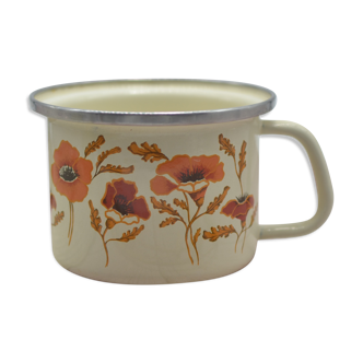 Enamelled sheet metal container with handle and poppies