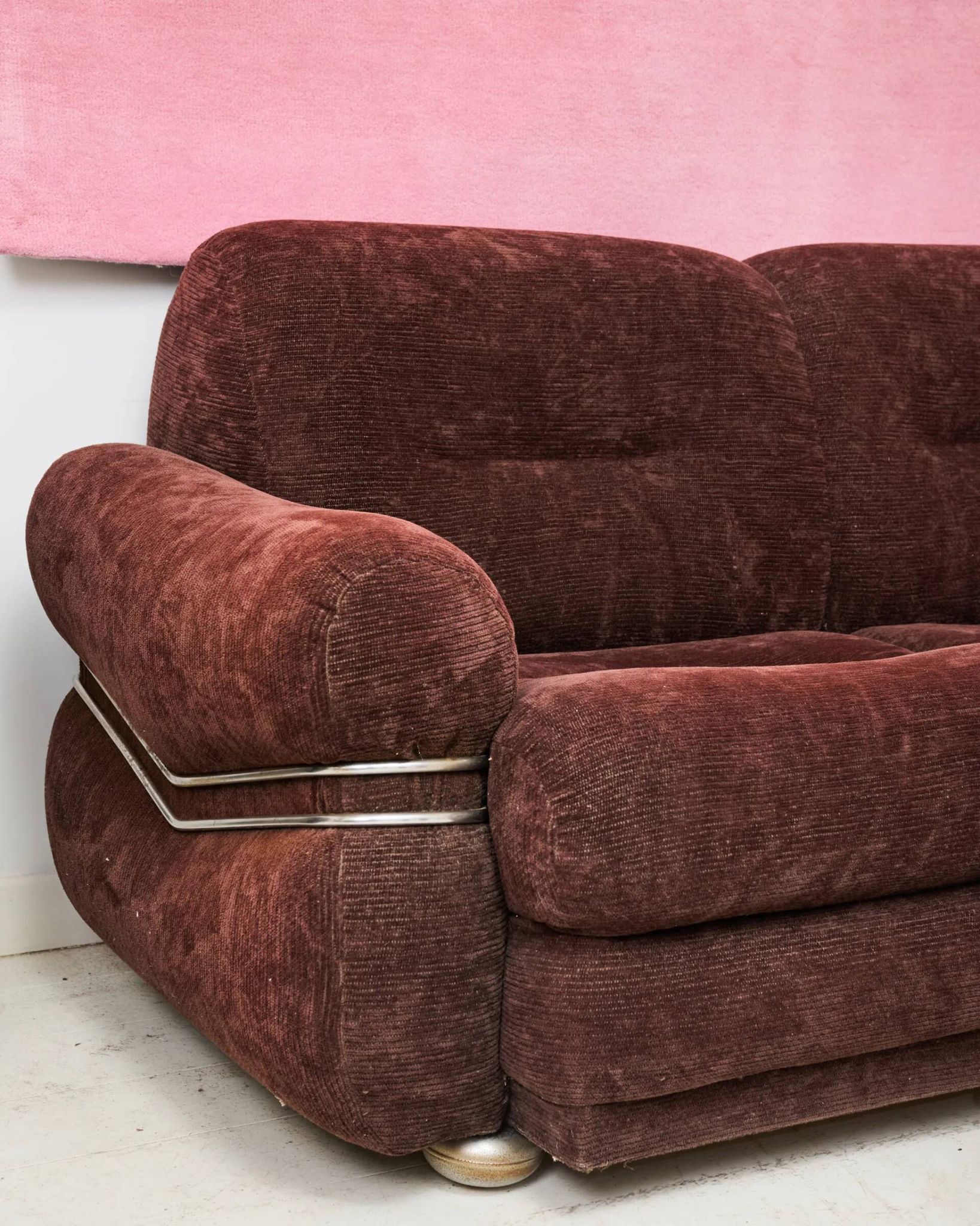 Brown velvet and chrome sofa, designed by Adriano Piazzesi, Italy, 1980s.