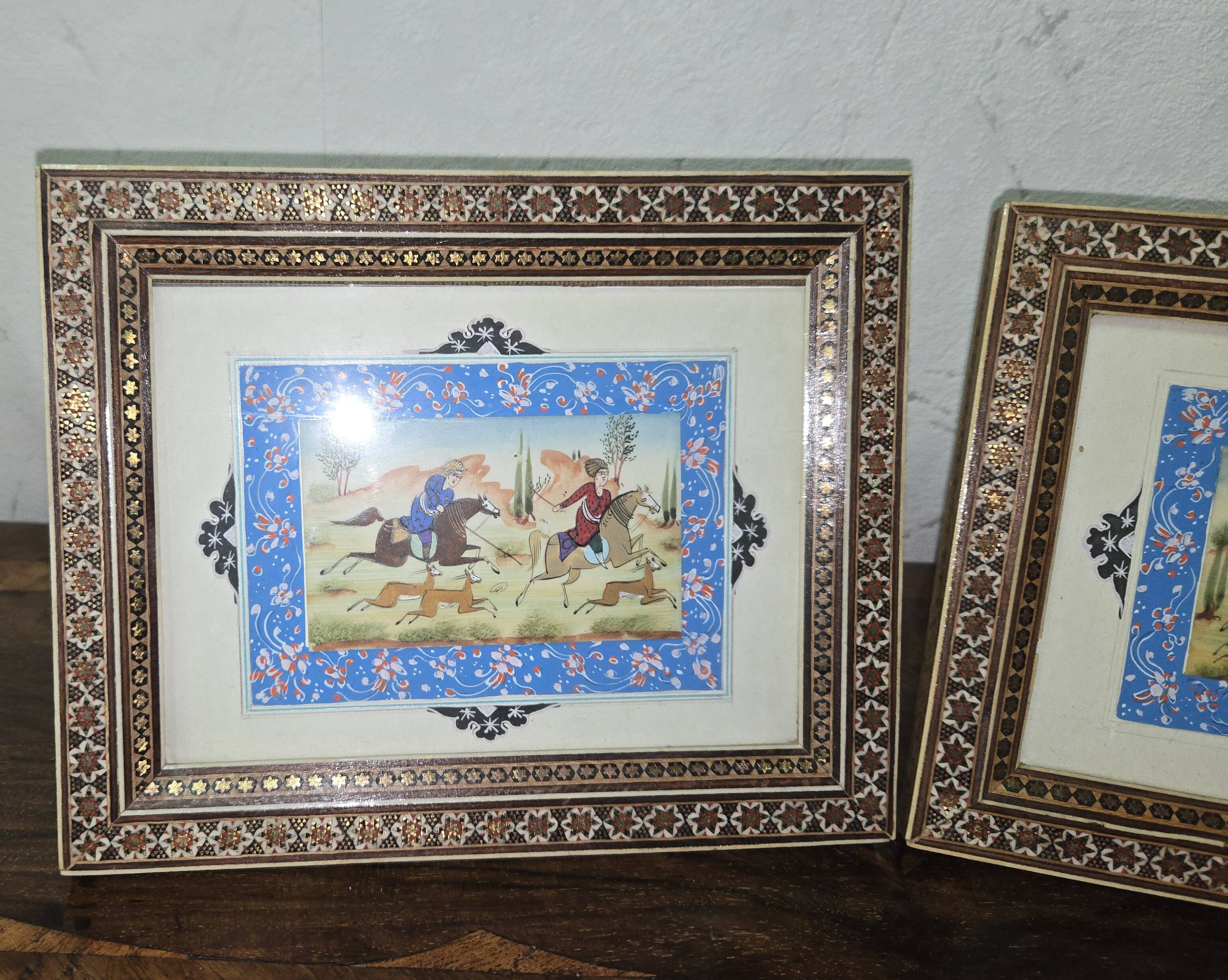 Pair of framed Persian miniatures – Eastern equestrian scenes