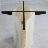 Living table, Comblanchian stone base and elliptical tray in smoked glass, Italy, 1970