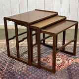 Set of 3 English teak nesting tables from the 1970s
