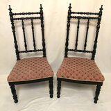 Pair of Napoleon III low chairs, wood turned and blackened
