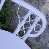 Peacock armchair and chair in white rattan, 1970