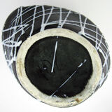 Black ceramic vase, white spaghetti patterns Vallauris France vintage 50s