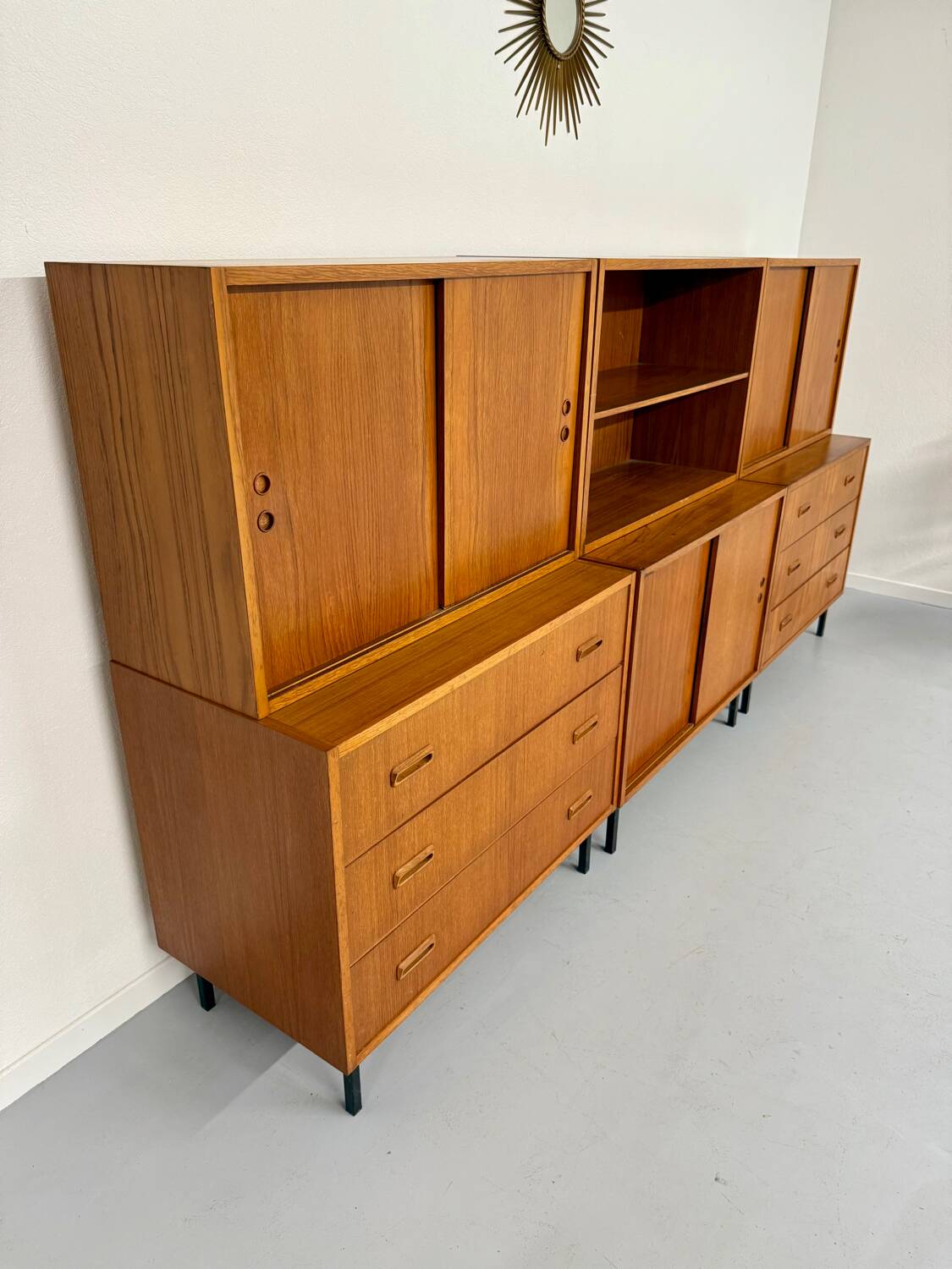 Antique 1950s vintage designer oak modular sideboard