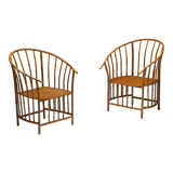 Rustic Wabi Sabi Bamboo Armchairs, France, 1970s