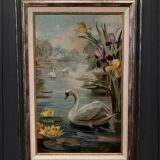 Oil on cardboard by Marie Murier 1940 naturalist decor mid-20th century